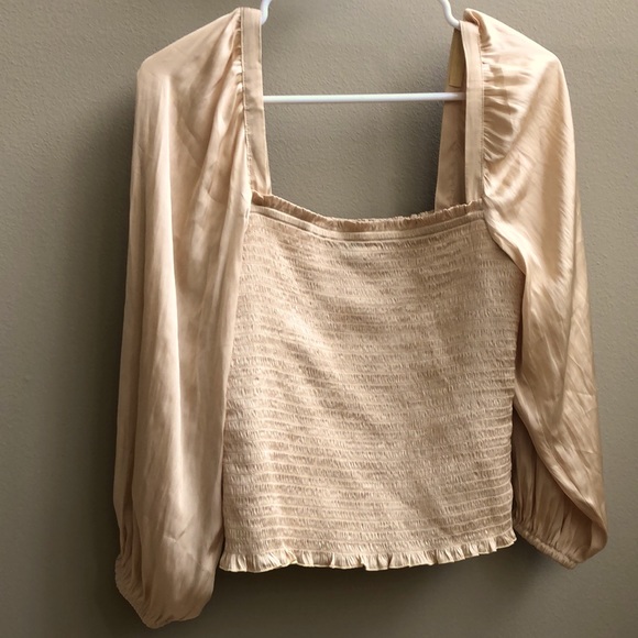 J Crew Smocked Square Neck Featherweight Satin Top Pale Soft Yellow Size S - Picture 6 of 12